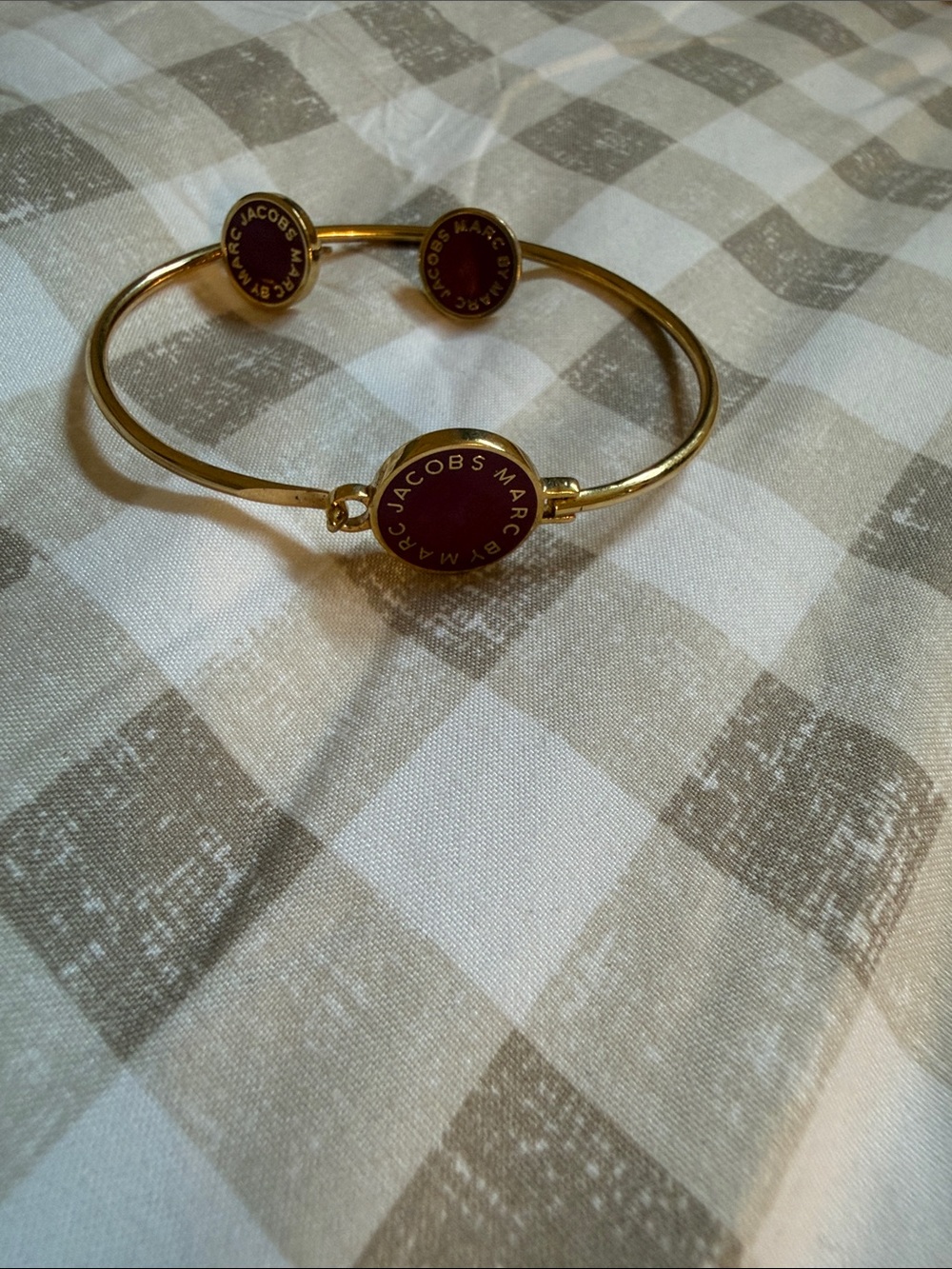 Marc Jacobs Gold and Red Logo Bangle Bracelet